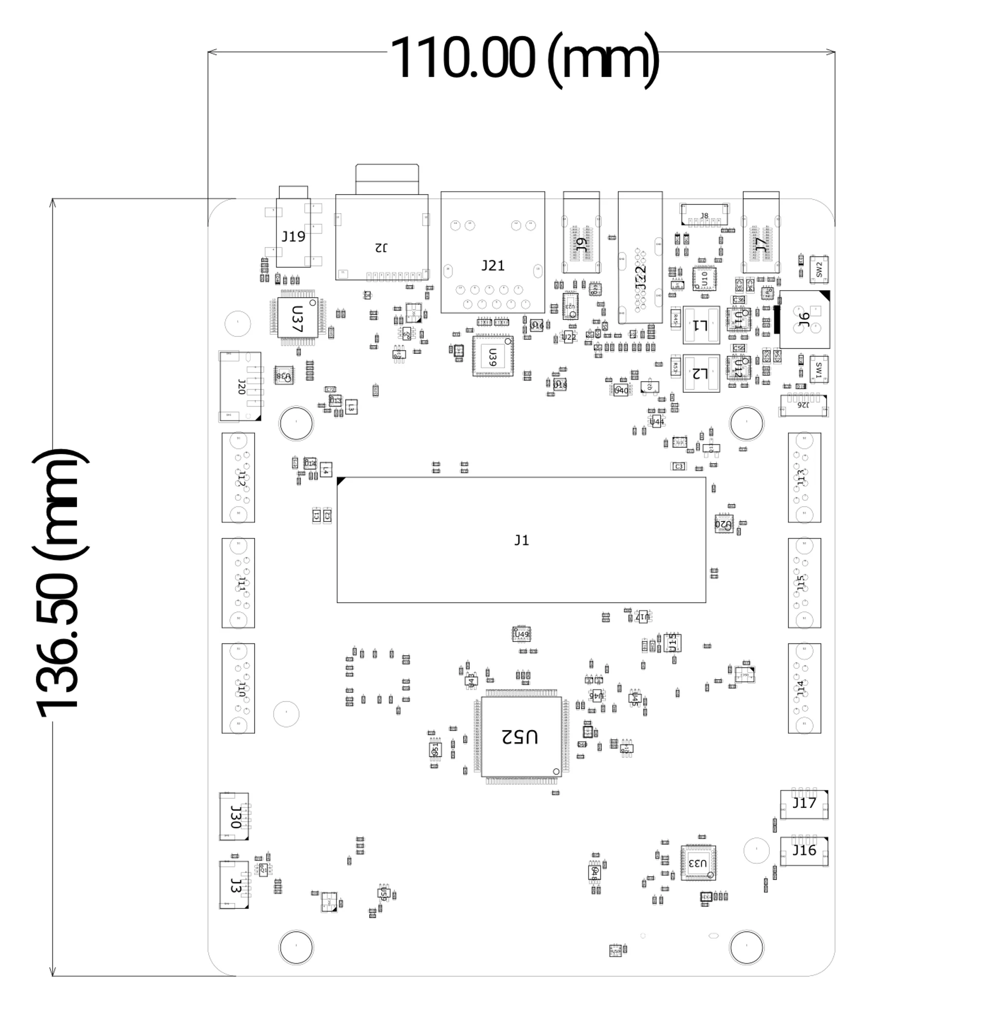 Assembly drawing (top) — 110.00 × 136.50 mm